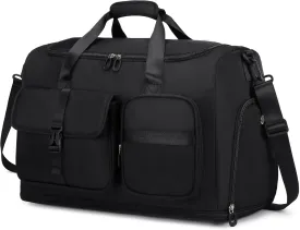 Women's Travel Gym Bag with Shoe Compartment & Dry/Wet Pockets, Expandable 8L Large Weekender Duffel for Yoga, Swimming, Overnight Trip, Checkered, Thick Top Handle, Black